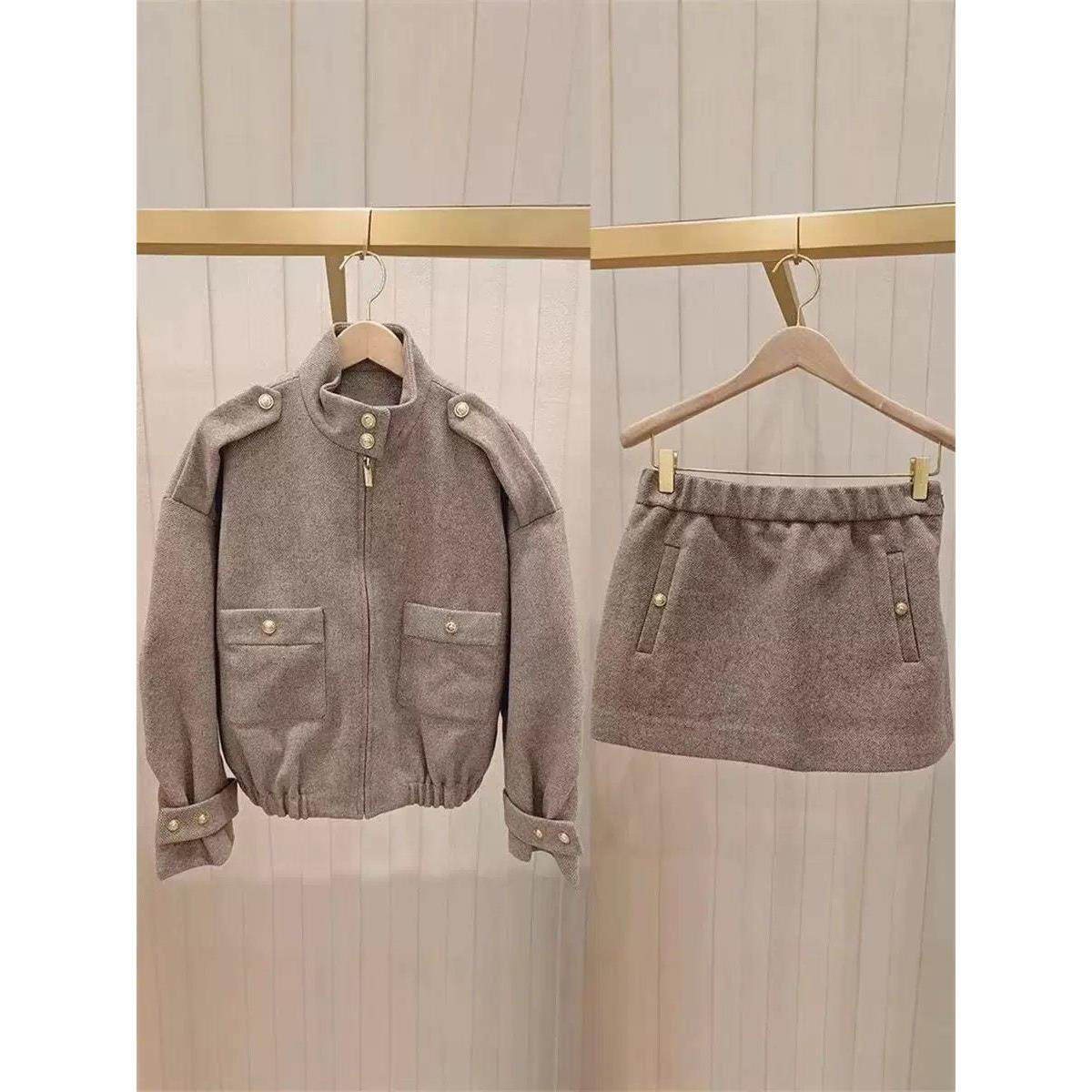 法单家 2025秋冬时尚毛混纺立领拉链款夹克外套超短半裙女士套装,女装/女士精品,常规大码外套,淘宝优惠券,粉丝福利购,淘宝优惠卷