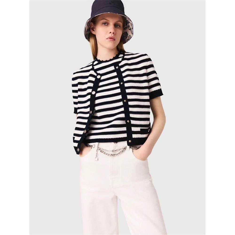 法单M家 25秋法式气质黑白条纹镂空针织开衫背心打底衫上衣女,女装/女士精品,背心吊带,淘宝优惠券,粉丝福利购,淘宝优惠卷