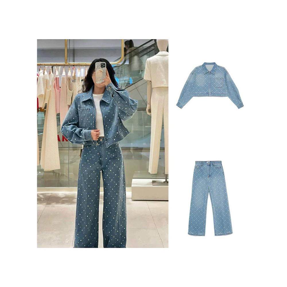 法单S家 25法式重工珍珠满天星钻饰拉链牛仔外套夹克女+阔腿长裤,女装/女士精品,短外套,淘宝优惠券,粉丝福利购,淘宝优惠卷