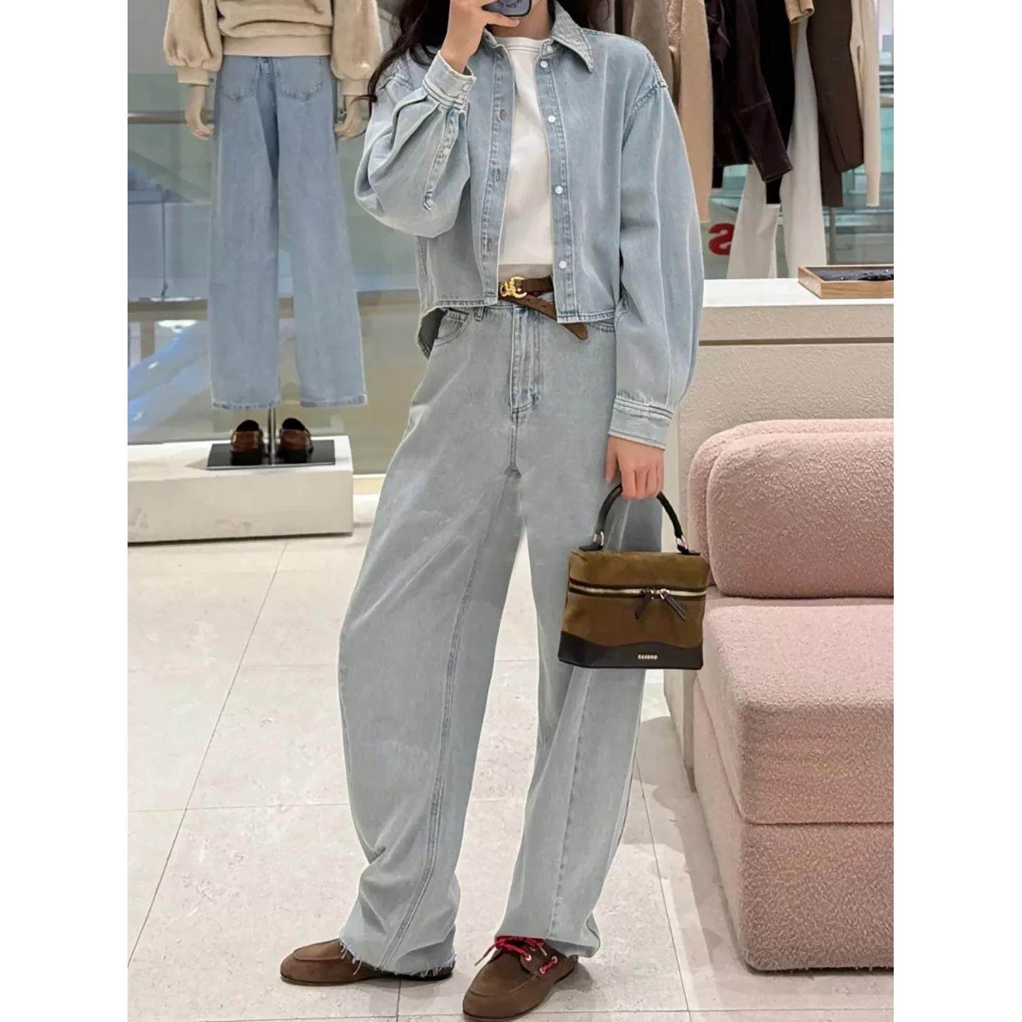 法单S家 2026春季法式设计感Polo领钉钻蓝色牛仔衬衫女上衣外套,女装/女士精品,衬衫,淘宝优惠券,粉丝福利购,淘宝优惠卷