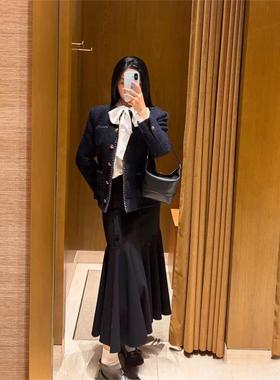 法单S家 26春法式黑色纽扣装饰复古修身鱼尾半身裙SFPJU01558