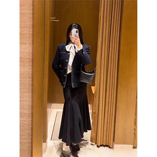 法单S家 26春法式黑色纽扣装饰复古修身鱼尾半身裙SFPJU01558
