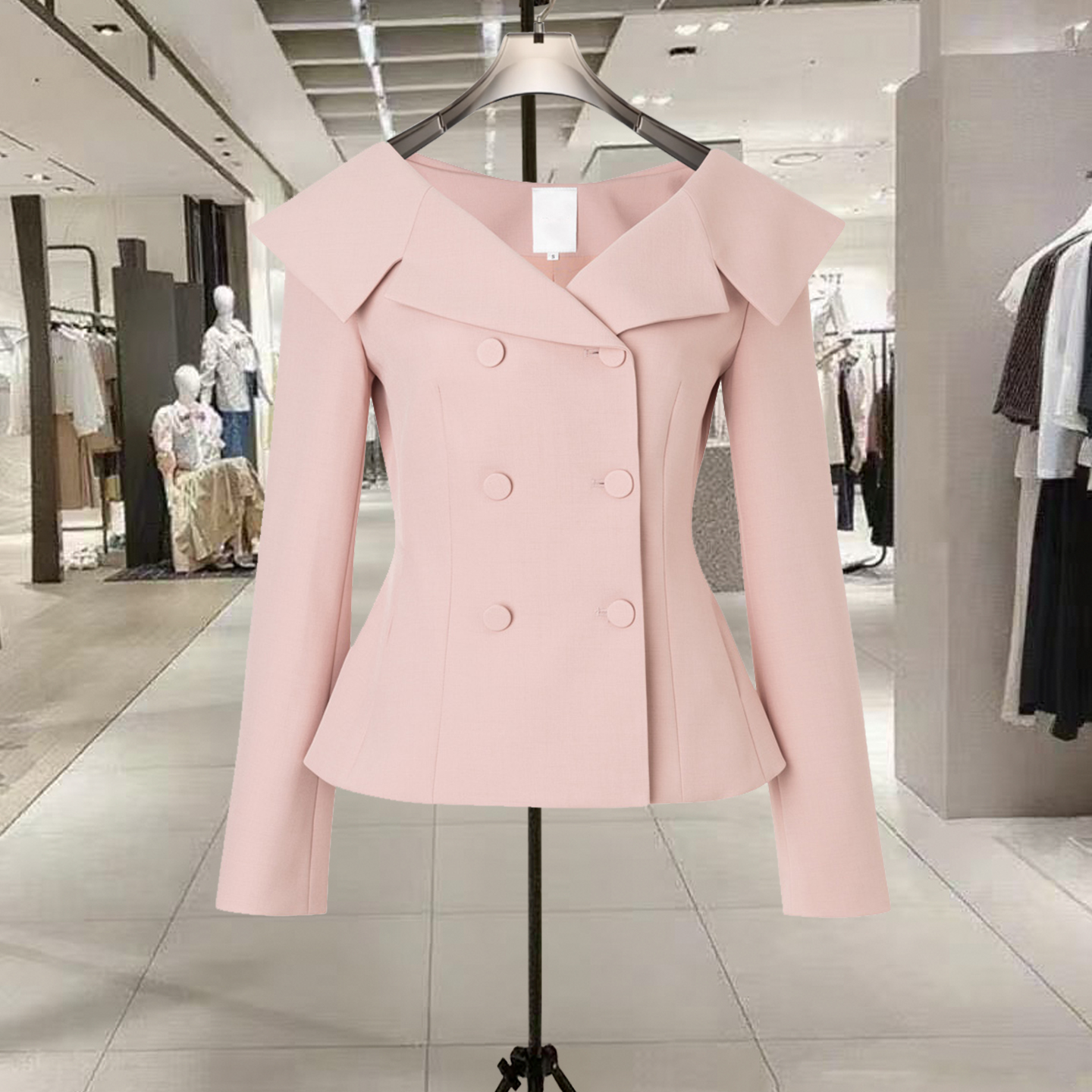 时尚巨好看的收腰粉色西装外套女
