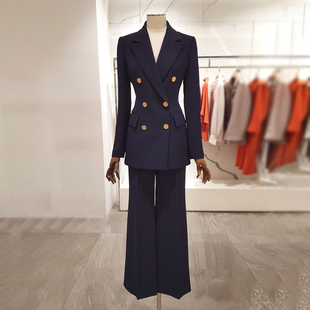 时尚 套装 修身 外套长裤 女 收腰气质通勤双排扣西装 2025春秋新款
