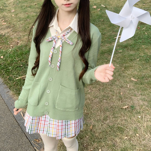 北璃酱JK制服薄荷绿开衫套装