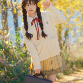 北璃酱jk制服原创半身格百褶裙向日葵刺绣开衫 温柔显瘦学院风 套装