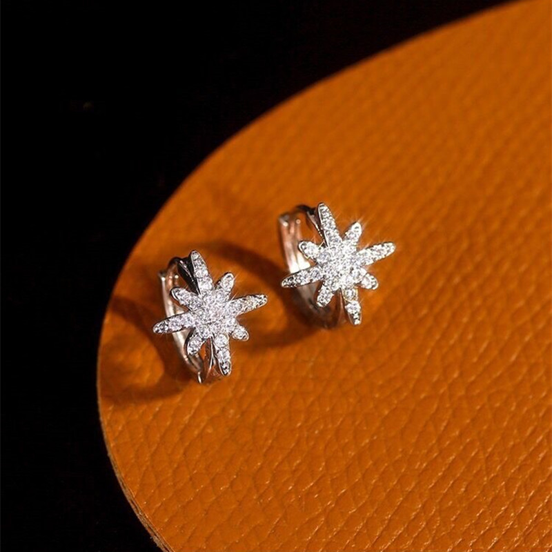 香港正生足银s925镶钻六芒星米字耳扣女手饰网红足银气质耳钉耳环
