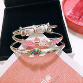 香港正生纯银蝴蝶结抖音kt猫中童手镯足银999婴儿童男女宝宝礼物