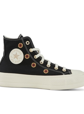 converse匡威2024新款女鞋雏菊刺绣高帮厚底帆布鞋休闲鞋A06115C