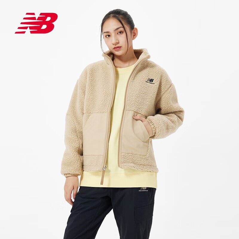 NEW BALANCE 女款运动休闲时尚立领仿羊羔绒针织外套AWJ23339-INC