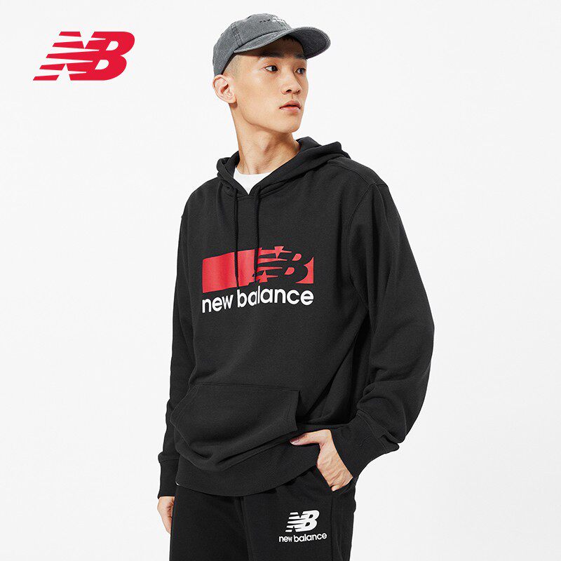 New Balance男款休闲舒适连帽针织卫衣套头衫MT13905-BK