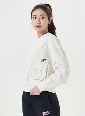 New Balance 女款针织上衣春秋款宽松长袖卫衣AWT13331-IV