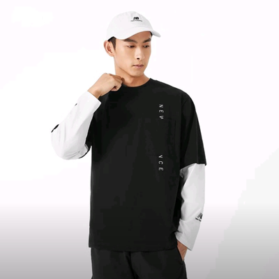 NEW BALANCE男子运动休闲卫衣拼接长袖套头衫AMT23306-BK