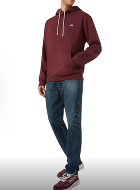 New Balance  男款 Logo贴标套头长袖连帽卫衣 酒红色MT21540-NBY