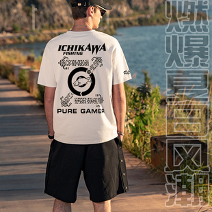 ICHIKAWA 市川春夏秋季纯棉透气吸汗户外休闲运动路亚钓鱼短袖T恤