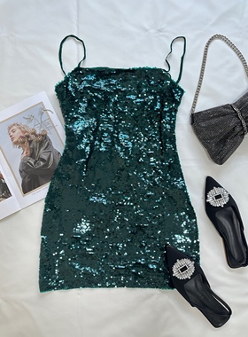 葡萄miki 西班牙party亮片露背绑带舞会女神连衣裙