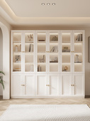 书柜实木储物柜收纳柜玻璃门法式 家用防尘展示柜客厅白色书架柜子