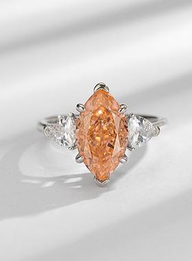 K903 马眼冰花切加厚高碳石8×14女款钻戒米黄色冷艳像风ins戒指