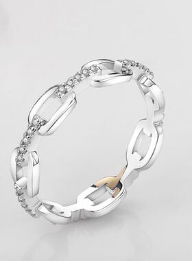 JZ473 简单间隔钻窄版锁链小戒指 微镶锆石女款围圈钻链条钻戒