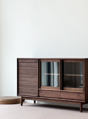 秋山匠人北美黑胡桃木餐边柜客厅新中式置物柜现代收纳柜储物柜
