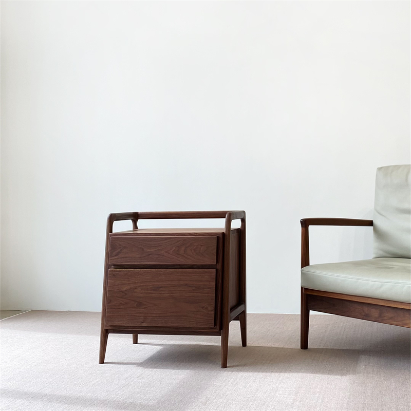 秋山匠人黑胡桃木床头边柜新中式