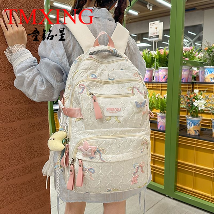 高颜值书包女初中生韩版森系大容量背包高中小学生时尚轻便双肩包
