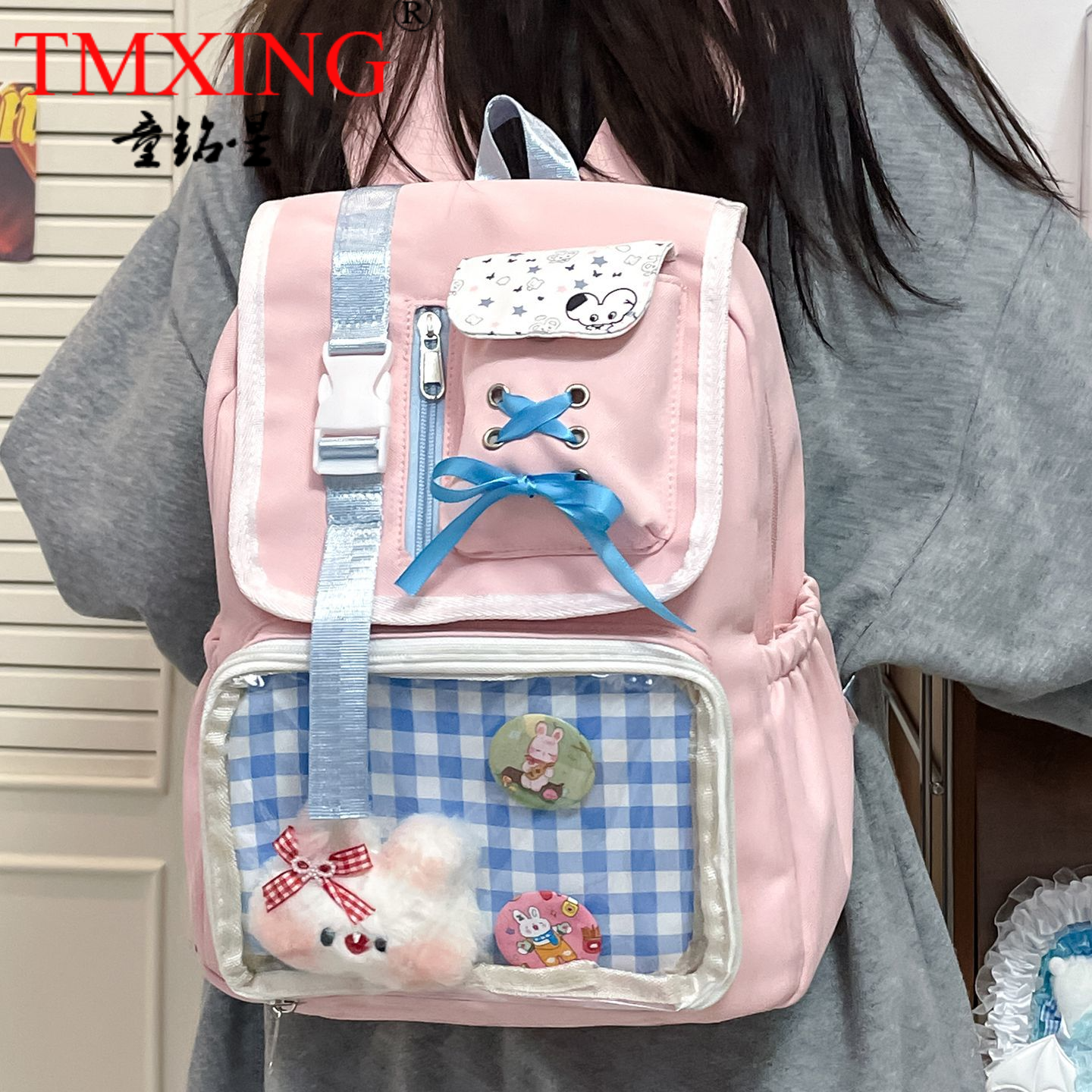 日系高颜值上课吧唧痛包书包女小学生百搭休闲可爱漫展轻便双肩包