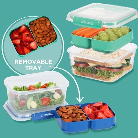 sistema保鲜盒可微波炉加热带分隔密封防漏学生上班族水果带饭盒
