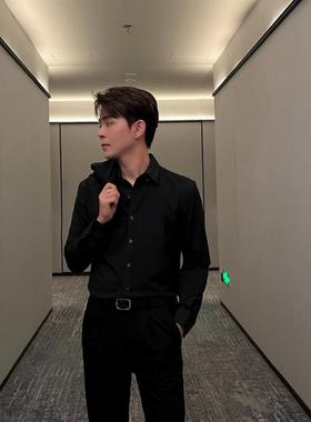 【润哥】第一代衬衫长袖黑色高级感休闲上衣百搭纯色垂感衬衣8668