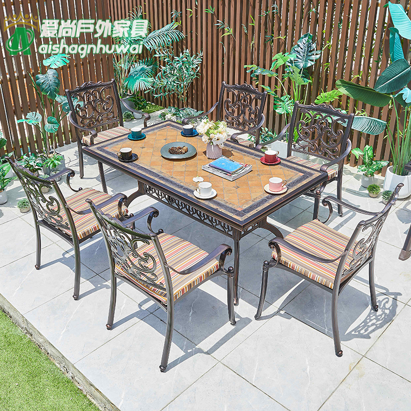 户外休闲全铝桌椅欧式组合阳台铸铝长桌花园庭院休闲编织小茶几