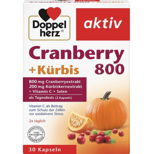 德国直邮Doppelherz aktiv双心蔓越莓 南瓜籽 维生素VC硒胶囊30粒