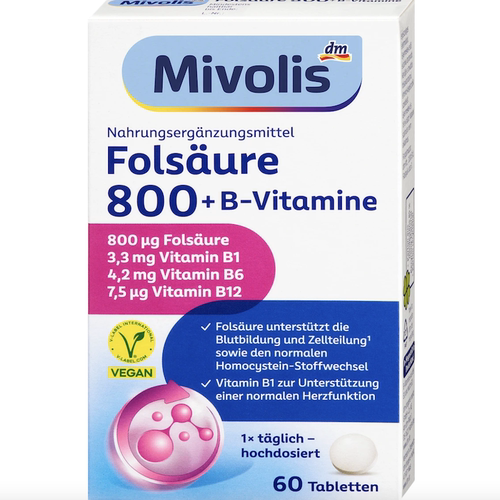 德国dm直邮 Mivolis Folsaure 800 + B-Vitamine B1 B6 B12叶酸片