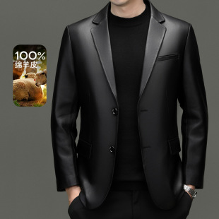 领修身 100%绵羊皮真皮皮衣商务休闲西装 西服外套 薄款 2026春秋季