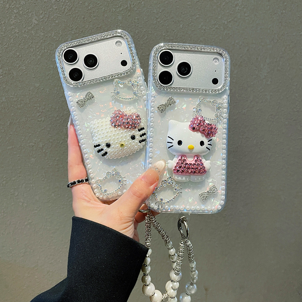 iMD珍珠边大头Kt手机壳珍珠Kt全身卡通可爱挂绳保护套适用于苹果iPhone17 16 15 14 13手机