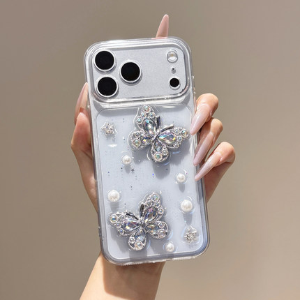 星星珍珠蝴蝶手机壳水钻珍珠装饰保护套高级感适用于苹果iPhone17 16 15 14 13手机