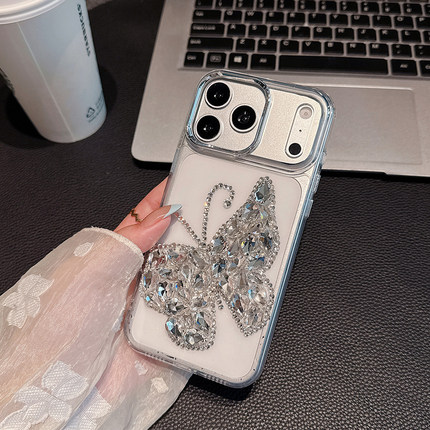透明水钻蝴蝶手机壳闪亮奢华镶钻大蝴蝶保护套适用于苹果iPhone17 16 15手机