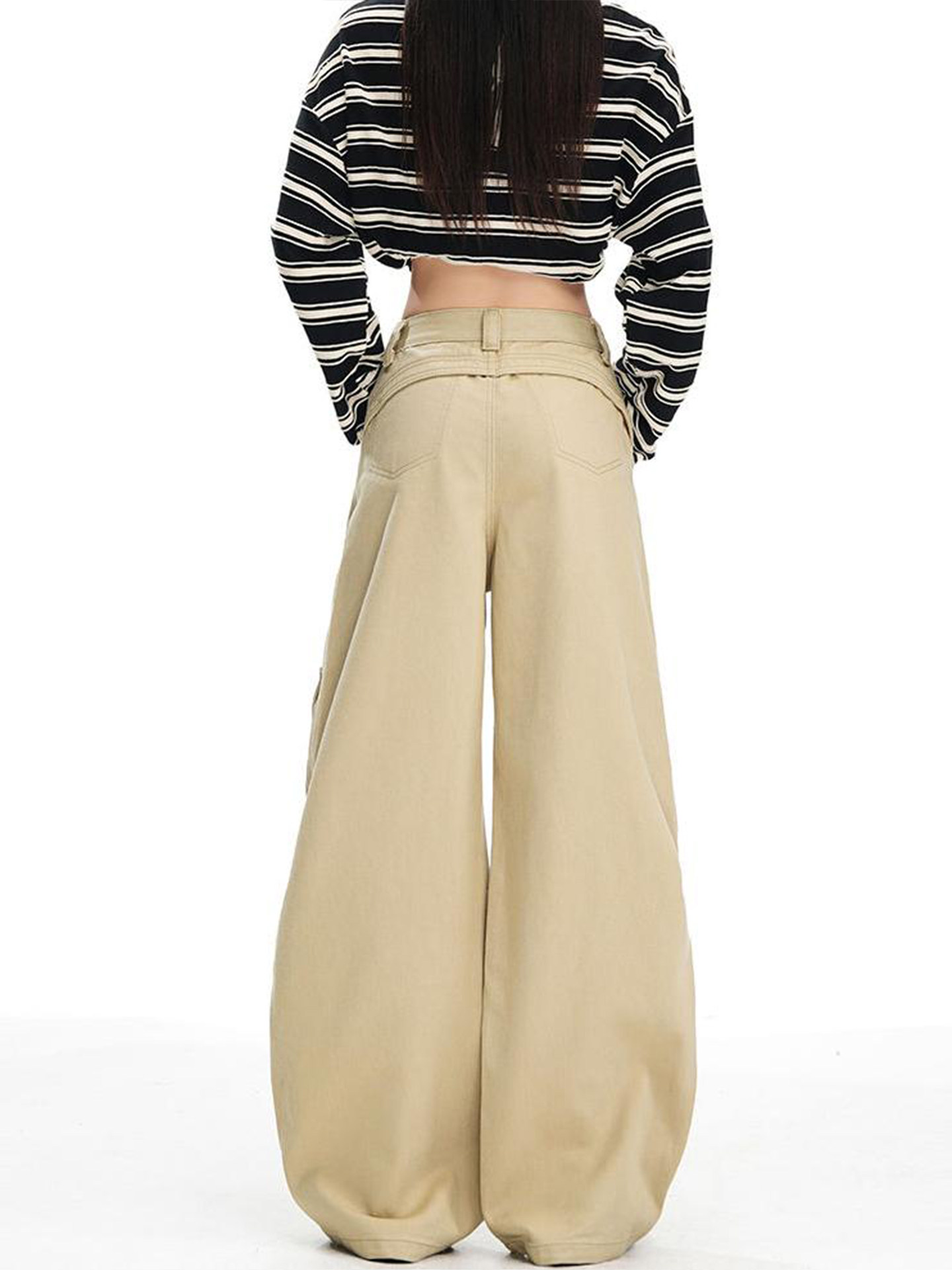 American Khaki Wide Leg Denim Women's Autumn 2025 New arrival high waist Multi-Pocket Design Loose parka Pants