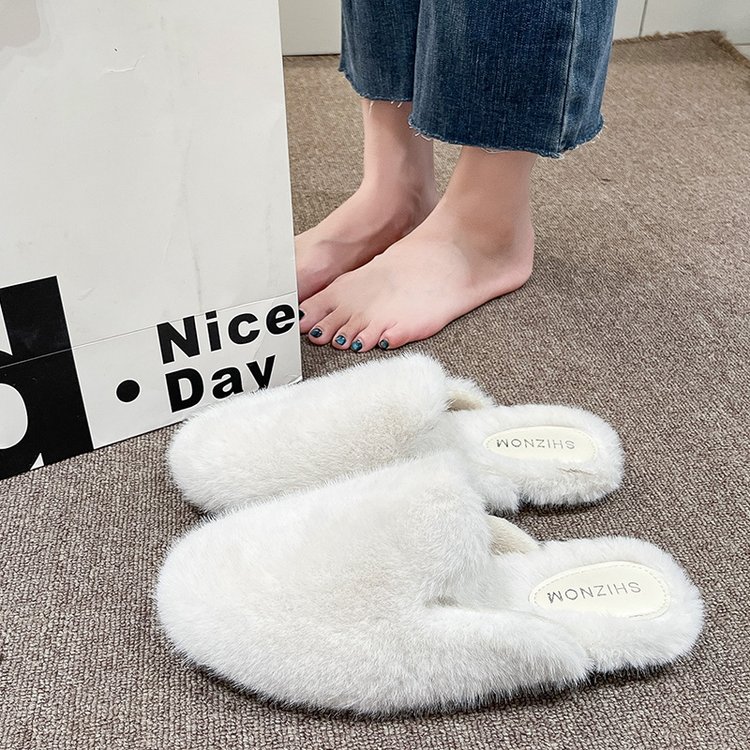 巨好看厚底加绒仙女风水貂半拖鞋女外穿2025新款秋冬天软底棉拖鞋