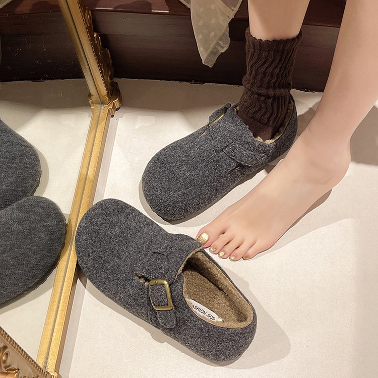 方叔厚底增高毛毛鞋女外穿2025新款秋冬加绒豆豆穆勒拖鞋保暖棉鞋