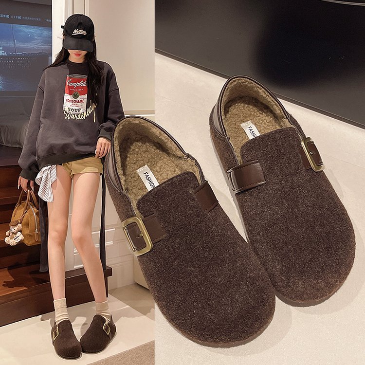 方叔厚底增高毛毛鞋女外穿2025新款秋冬加绒豆豆穆勒拖鞋保暖棉鞋