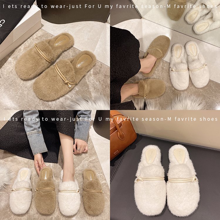 巨好看厚底加绒仙女风水貂半拖鞋女外穿2025新款秋冬天毛毛棉拖鞋