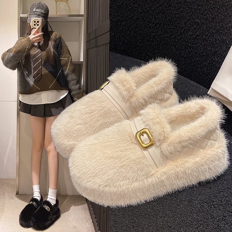 2025冬季新款一脚蹬人造短毛绒松糕底绒面中跟(3-5cm)