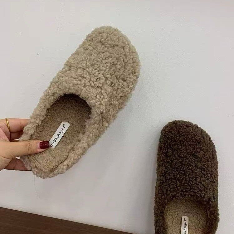 方叔厚底增高毛毛鞋女外穿2025新款秋冬加绒豆豆穆勒拖鞋保暖棉鞋