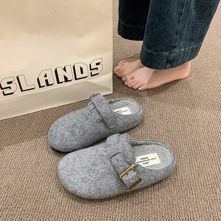 方叔厚底增高毛毛鞋女外穿2025新款秋冬加绒豆豆穆勒拖鞋保暖棉鞋