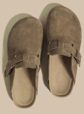 厚底灰色勃肯鞋大码软木半拖男女款2026春季新款包头一脚蹬内增高