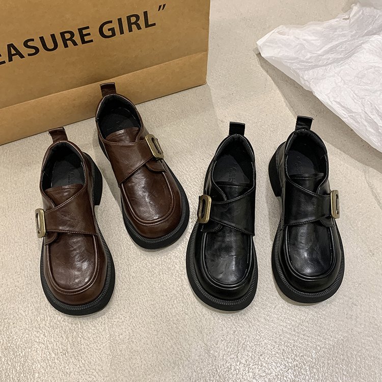 松糕厚底乐福鞋女2025秋季新款魔术贴JK单鞋百搭真皮英伦风小皮鞋