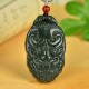 和田玉青玉仿古兽吊坠新疆玉兽面貔貅挂件双面精雕祥云兽面玉佩