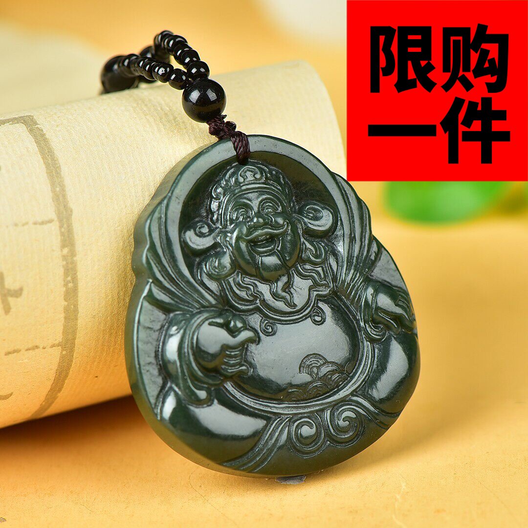 新疆和田玉青玉财神爷吊坠黑青玉墨玉如意财神财源滚滚玉佩挂件
