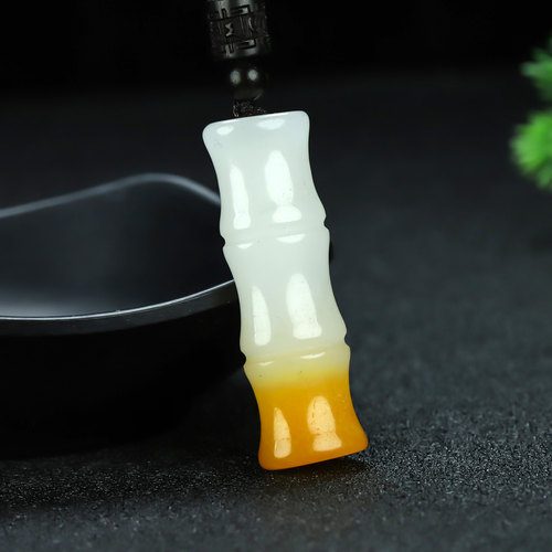 和田玉糖白玉步步高升竹节吊坠玉坠新疆玉竹节挂件节节高钥匙扣坠