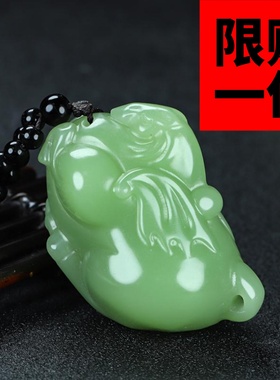 天然玉石马手把件碧玉菠菜绿马